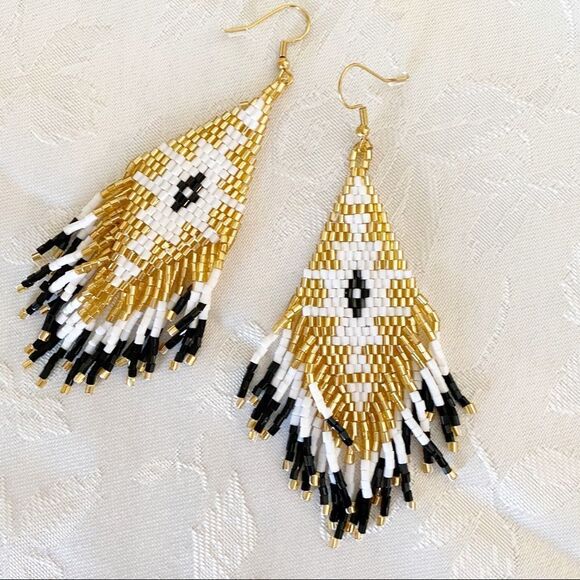 Handmade Miyuki Beaded Fringe Boho Earrings - Picture 5 of 12
